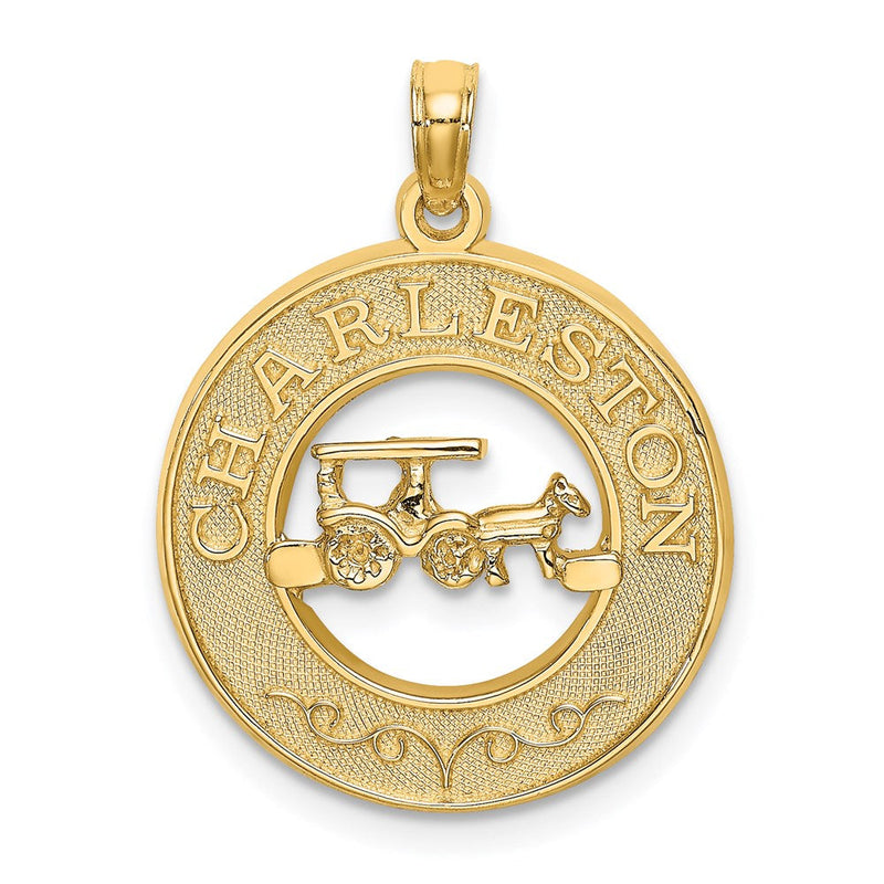 14 Karat Gelbgold Charleston-Charm mit Pferd und Wagen
