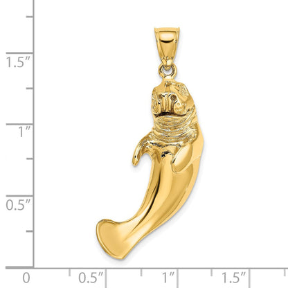 14K Gelbgold 3D-polierter Manati-Charm