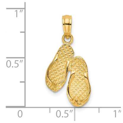 14K Gelbgold 3d Ocean City Doppelt Flip-flop Charm
