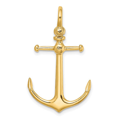 14K Gelbgold 3-D-Anker-Charm mit Schäkel-Bügel