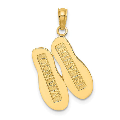 14K Gelbgold Poliert Großer MARCO ISLAND Doppel-Flip-Flop-Charm