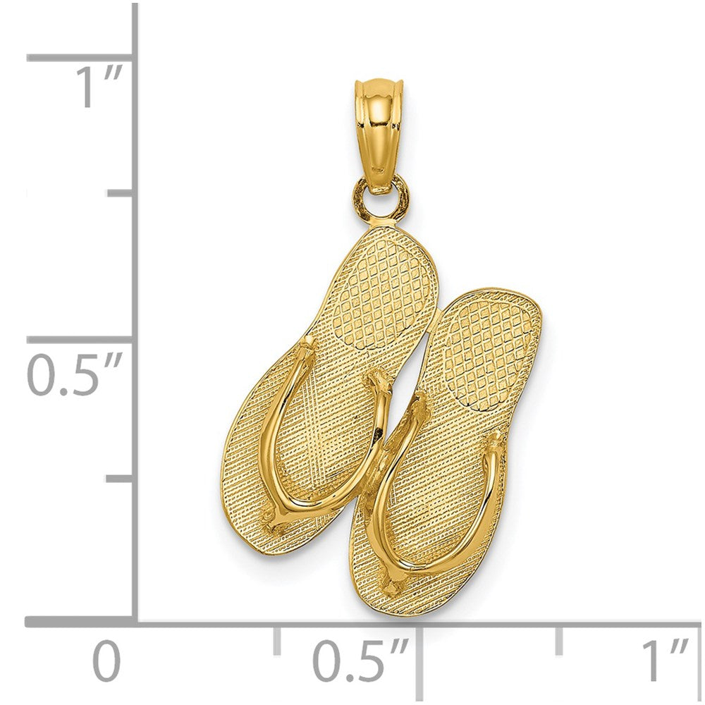 14K Gelbgold Poliert Großer MARCO ISLAND Doppel-Flip-Flop-Charm