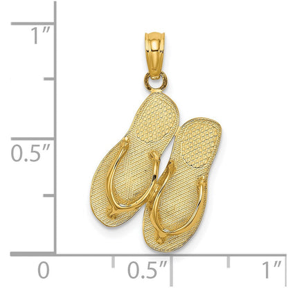 14K Gelbgold Poliert Großer MARCO ISLAND Doppel-Flip-Flop-Charm