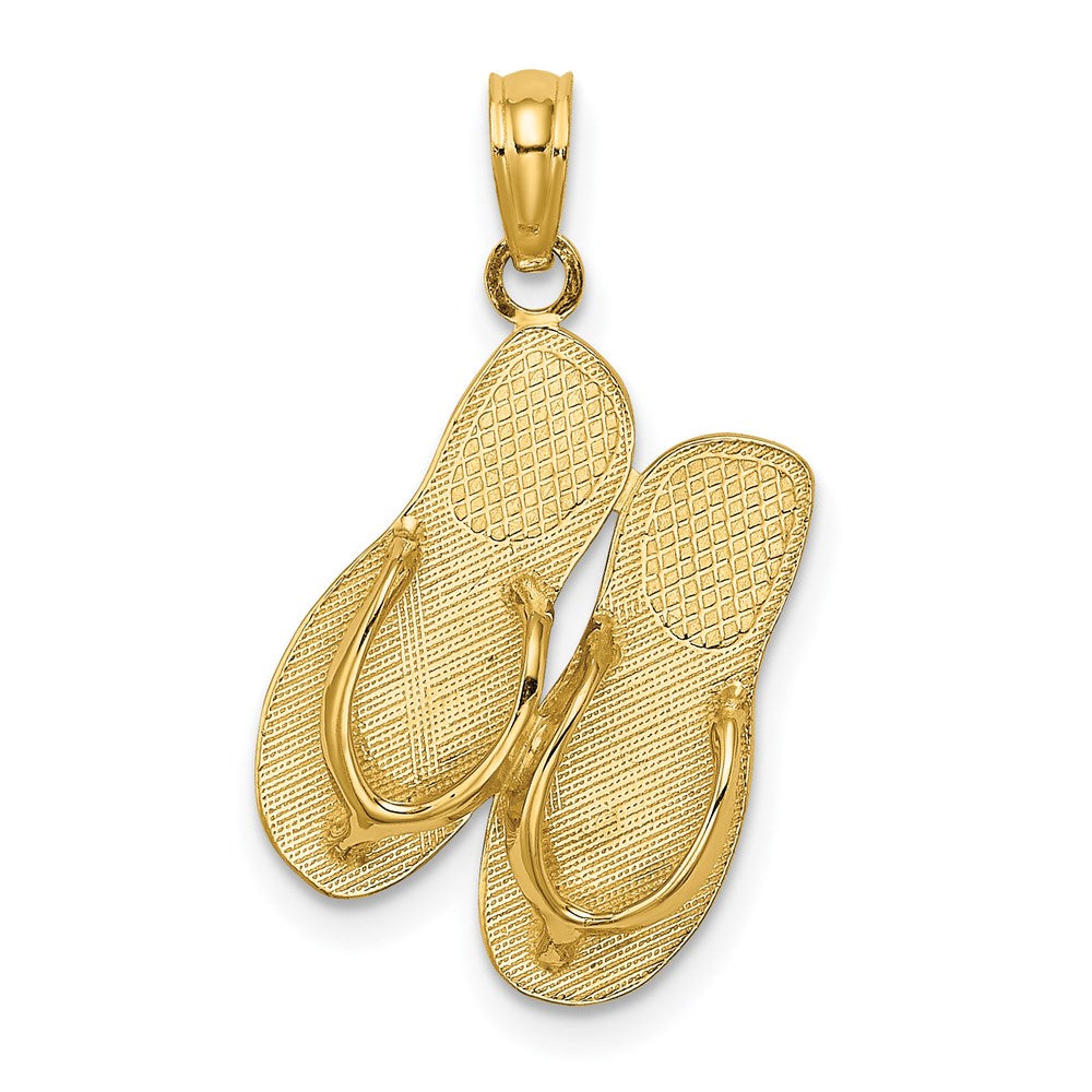 14K Gelbgold Poliert Großer MARCO ISLAND Doppel-Flip-Flop-Charm