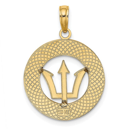14K Gelbgold Barbados-Charm mit Dreizack-Speer im Kreis