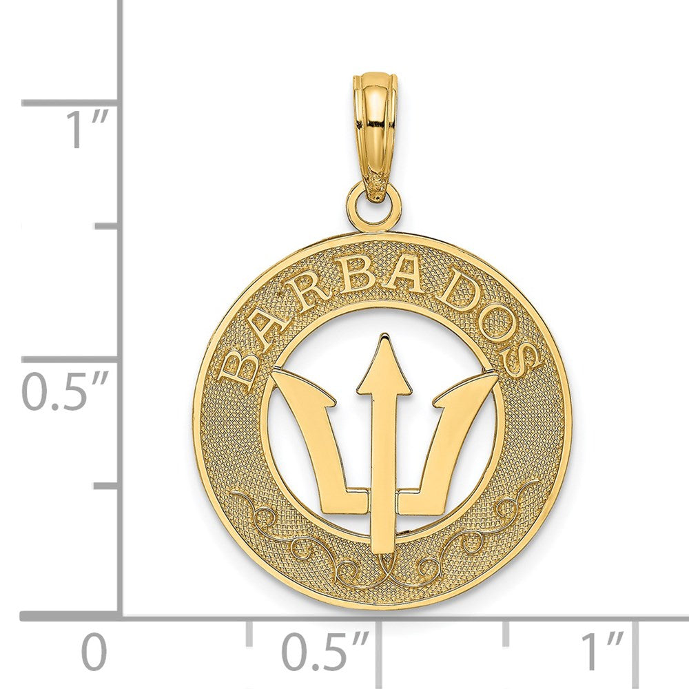 14K Gelbgold Barbados-Charm mit Dreizack-Speer im Kreis