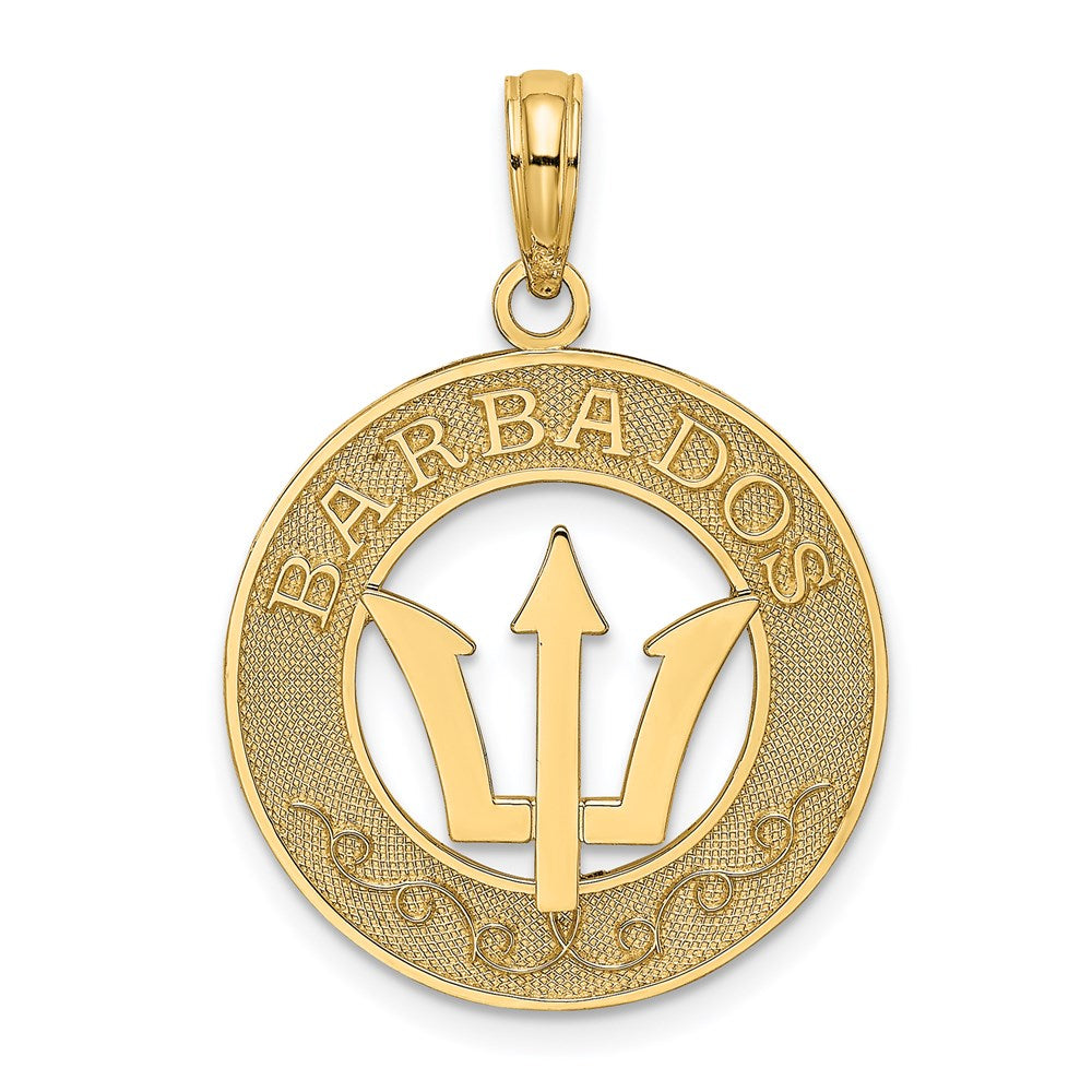 14K Gelbgold Barbados-Charm mit Dreizack-Speer im Kreis