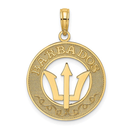 14K Gelbgold Barbados-Charm mit Dreizack-Speer im Kreis
