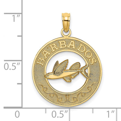 14K Gelbgold BARBADOS mit fliegendem Fisch Kreis-Charm
