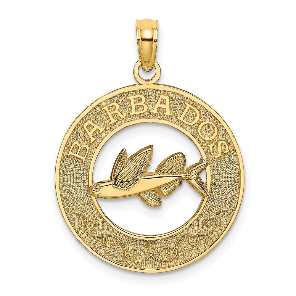 14K Gelbgold BARBADOS mit fliegendem Fisch Kreis-Charm