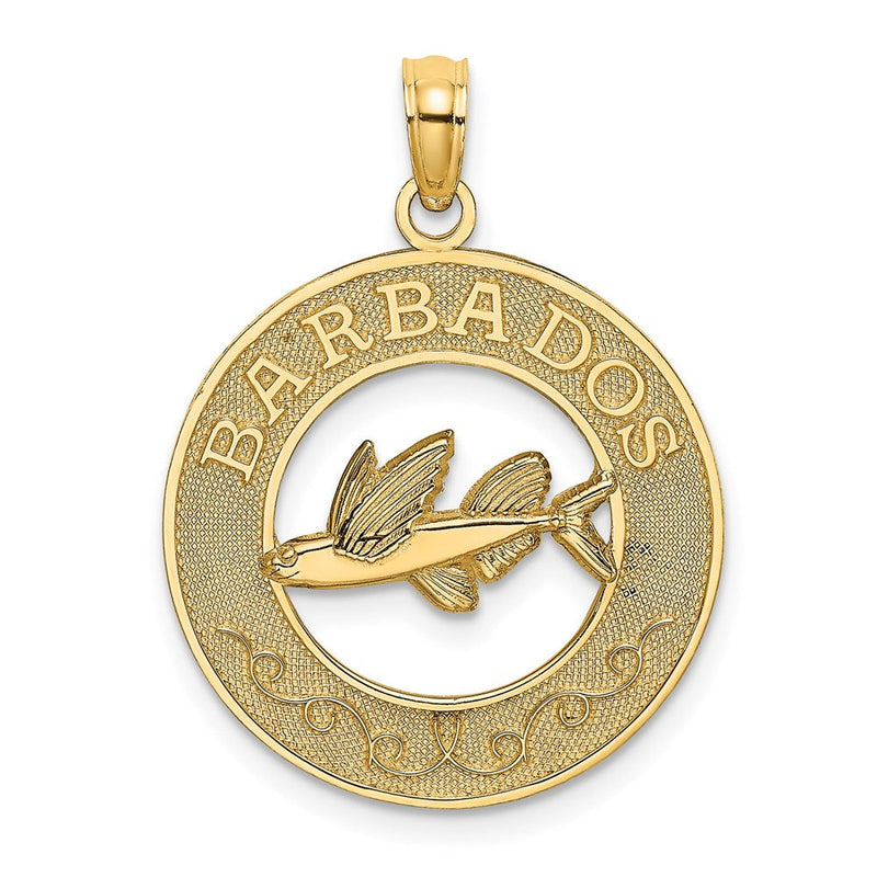 14K Gelbgold BARBADOS mit fliegendem Fisch Kreis-Charm