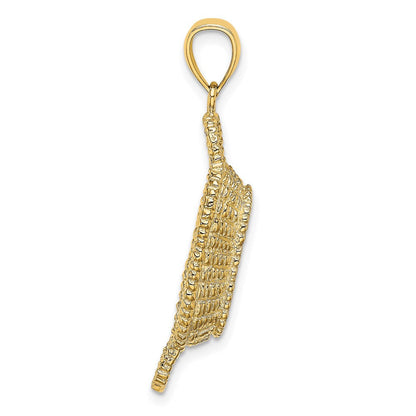 14K Gelbgold 3-D Rechteckiger Korb-Charm mit 2 Henkeln