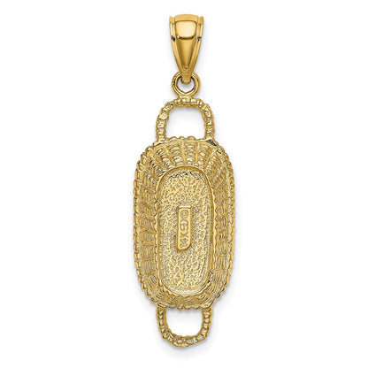 14K Gelbgold 3-D Rechteckiger Korb-Charm mit 2 Henkeln