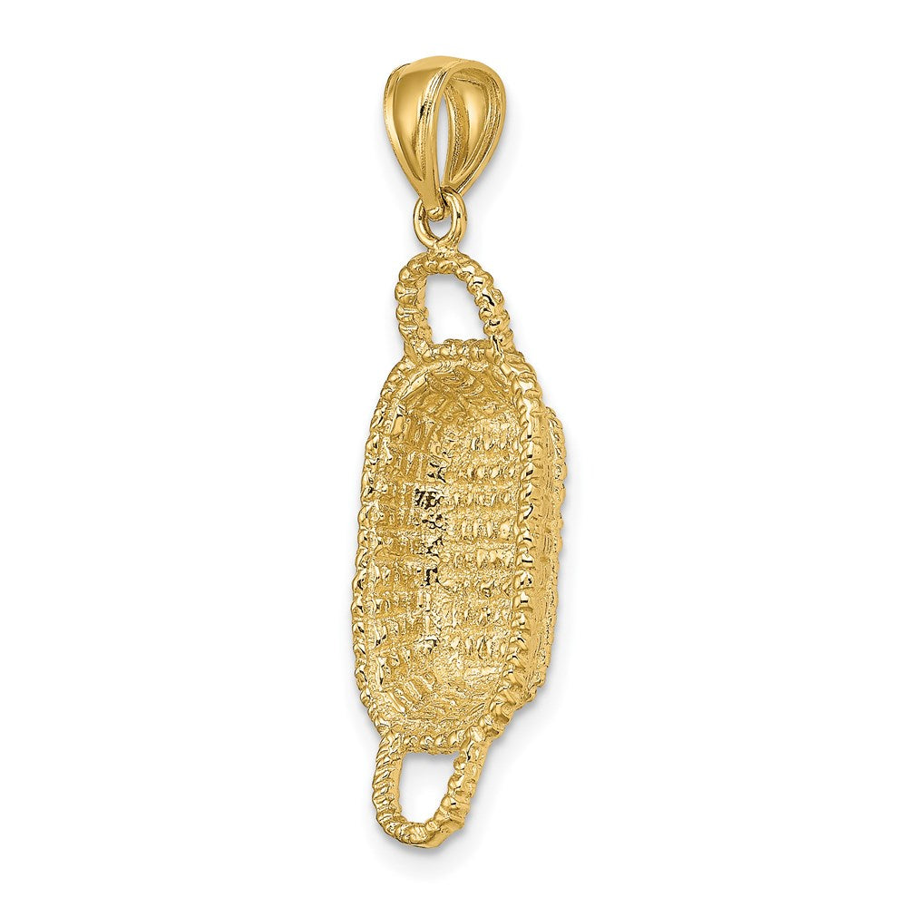 14K Gelbgold 3-D Rechteckiger Korb-Charm mit 2 Henkeln
