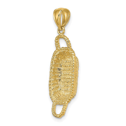14K Gelbgold 3-D Rechteckiger Korb-Charm mit 2 Henkeln