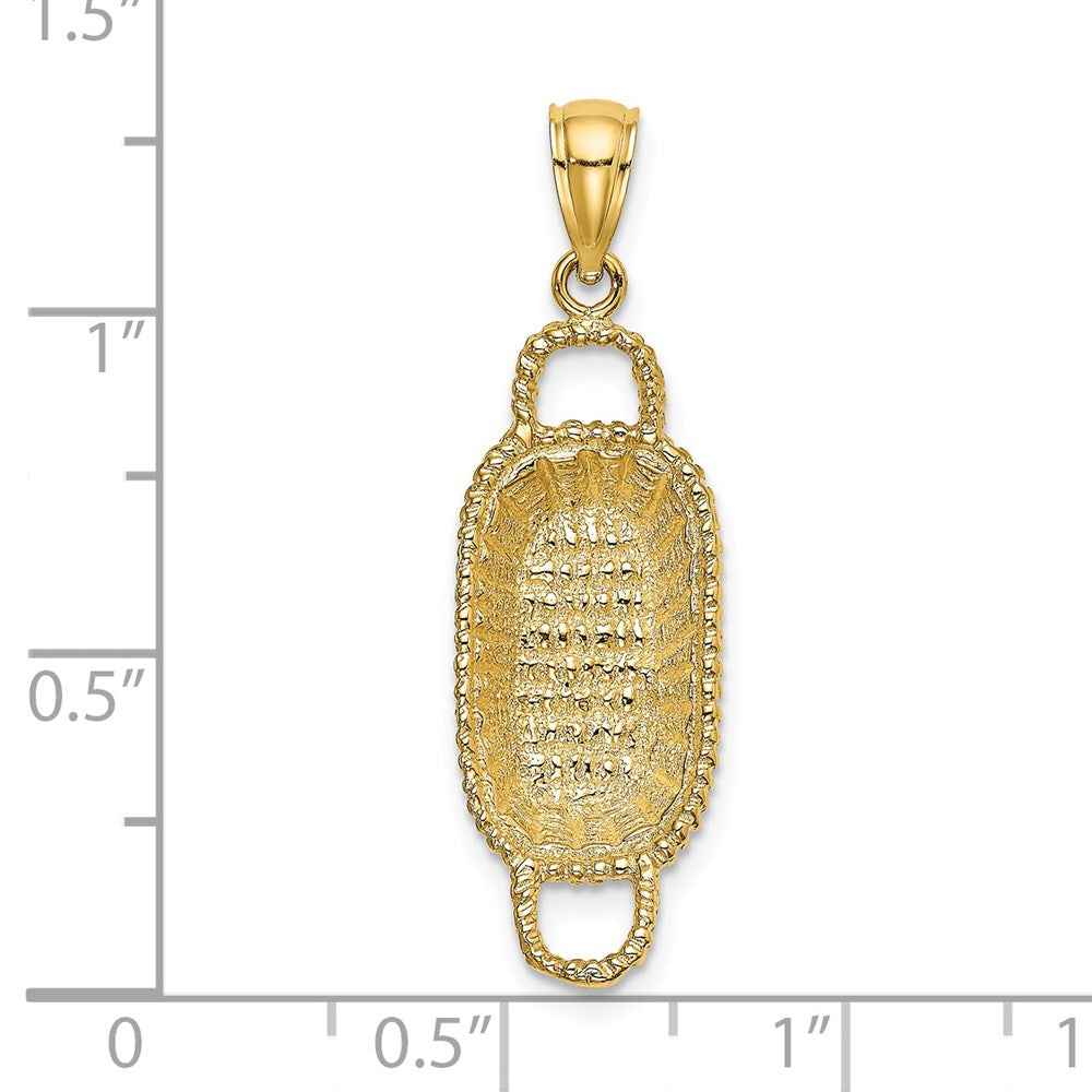 14K Gelbgold 3-D Rechteckiger Korb-Charm mit 2 Henkeln