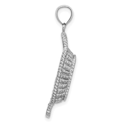 14K Weißgold 3-D Rechteckiger Korb-Charm mit 2 Henkeln