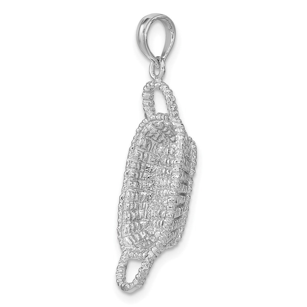 14K Weißgold 3-D Rechteckiger Korb-Charm mit 2 Henkeln