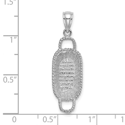 14K Weißgold 3-D Rechteckiger Korb-Charm mit 2 Henkeln