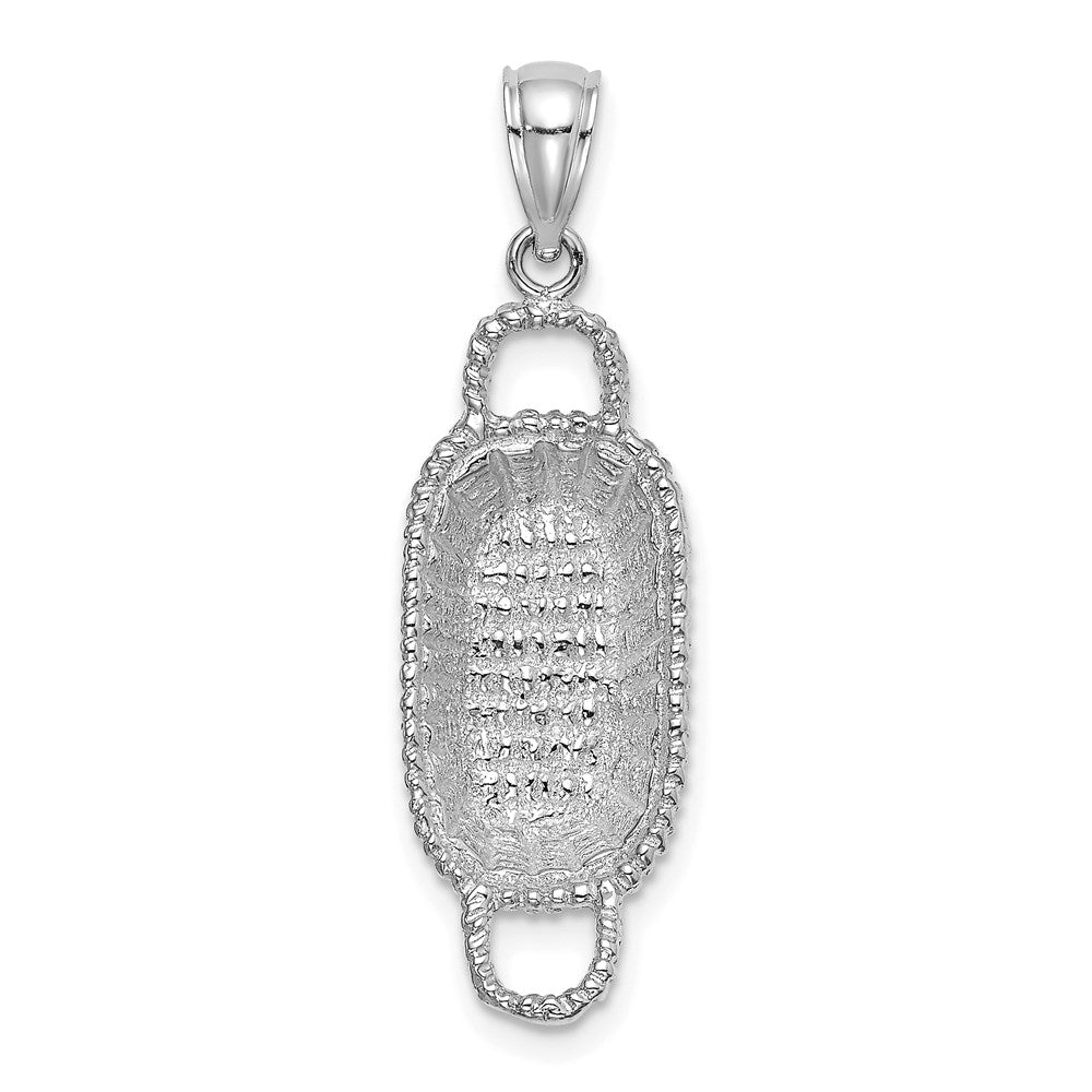 14K Weißgold 3-D Rechteckiger Korb-Charm mit 2 Henkeln