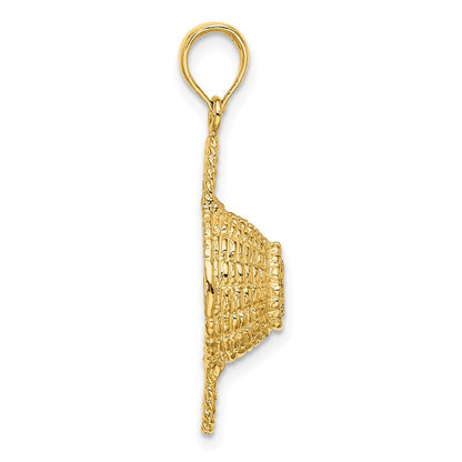 14 Karat Gelbgold 3-D Rundkorb-Charm mit 2 Henkeln