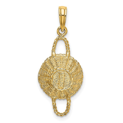 14 Karat Gelbgold 3-D Rundkorb-Charm mit 2 Henkeln