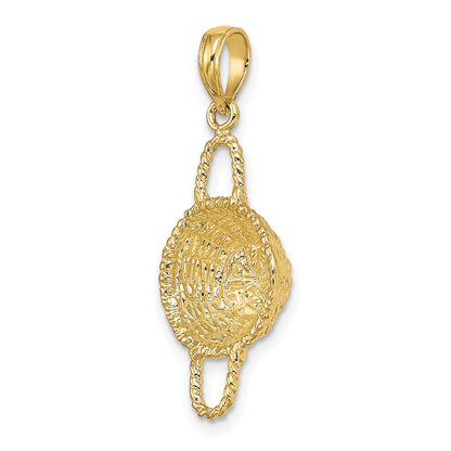 14 Karat Gelbgold 3-D Rundkorb-Charm mit 2 Henkeln