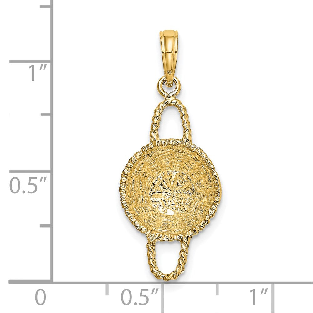 14 Karat Gelbgold 3-D Rundkorb-Charm mit 2 Henkeln