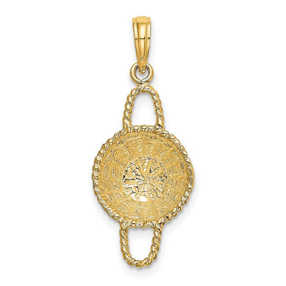 14 Karat Gelbgold 3-D Rundkorb-Charm mit 2 Henkeln
