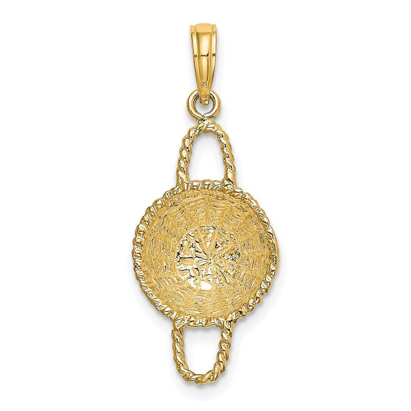 14 Karat Gelbgold 3-D Rundkorb-Charm mit 2 Henkeln