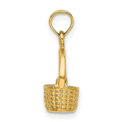 14K Gelbgold 3-d Beweglich Handle Korb Charm