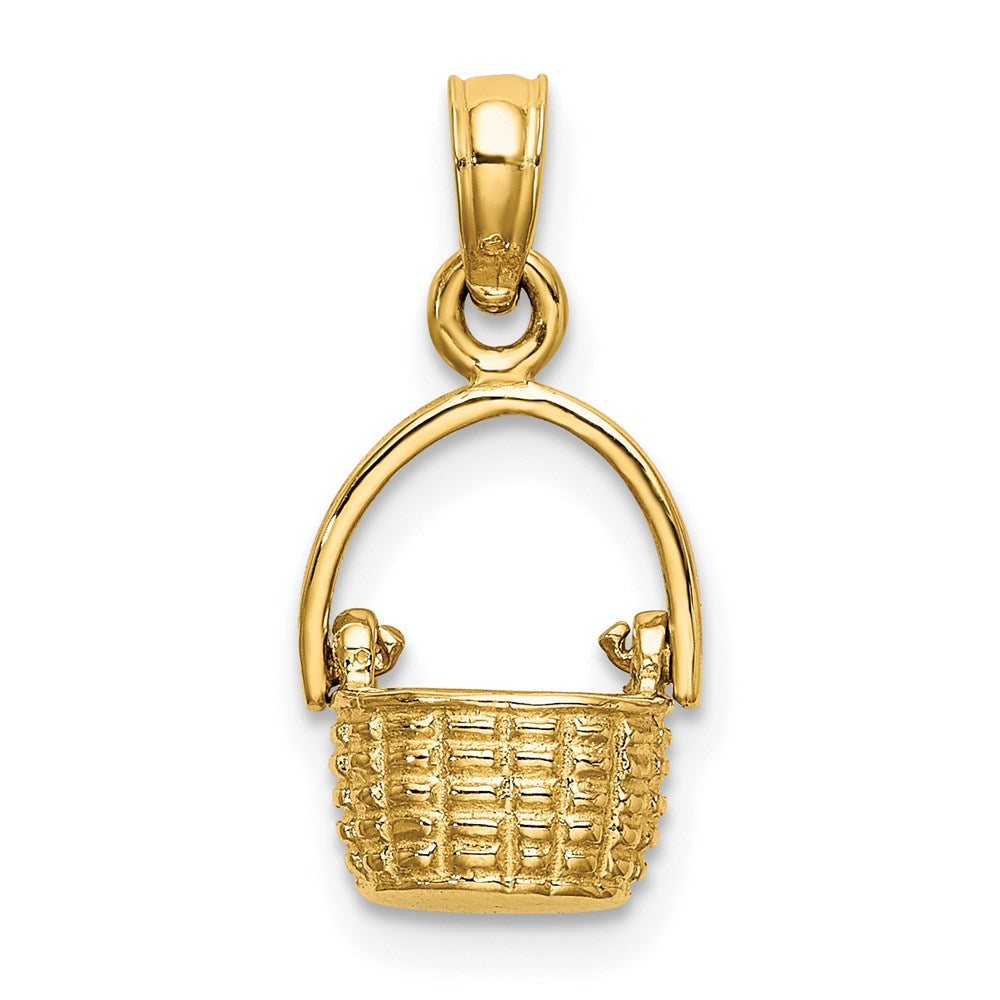 14K Gelbgold 3-d Beweglich Handle Korb Charm