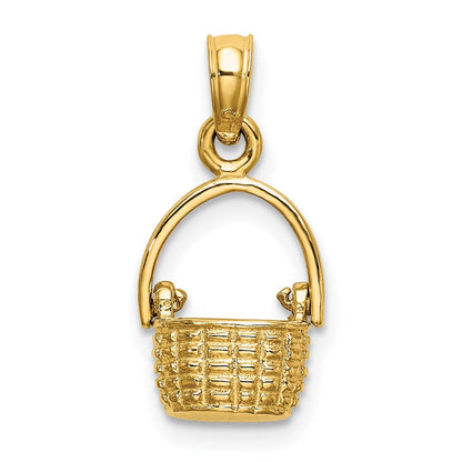 14K Gelbgold 3-d Beweglich Handle Korb Charm