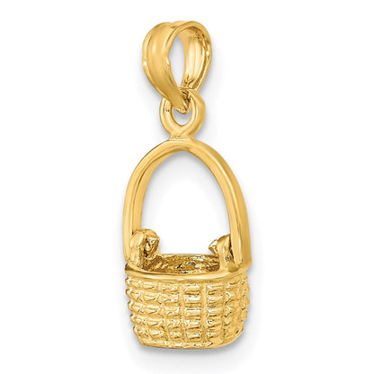 14K Gelbgold 3-d Beweglich Handle Korb Charm