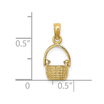 14K Gelbgold 3-d Beweglich Handle Korb Charm