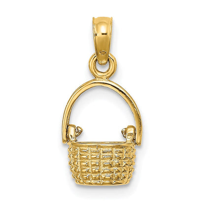 14K Gelbgold 3-d Beweglich Handle Korb Charm