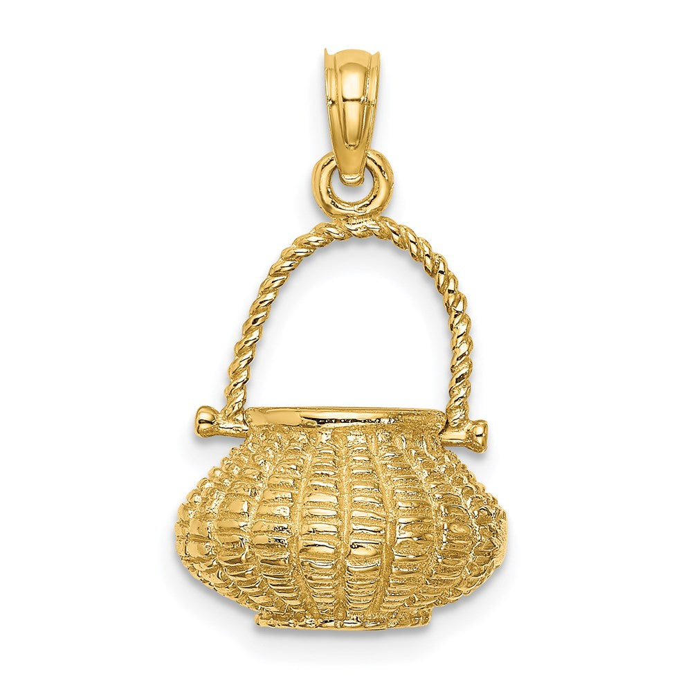 14K Gelbgold 3-D beweglicher Blumenkorb-Charm mit Henkel