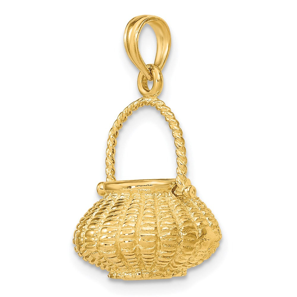 14K Gelbgold 3-D beweglicher Blumenkorb-Charm mit Henkel