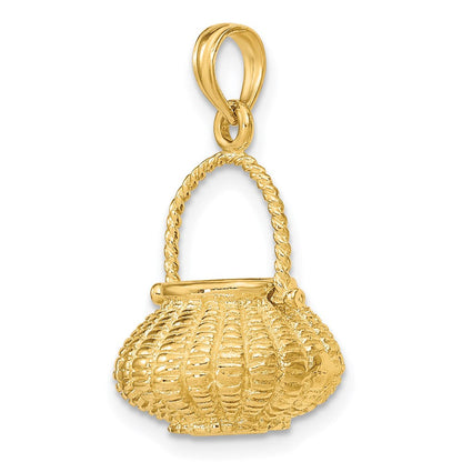 14K Gelbgold 3-D beweglicher Blumenkorb-Charm mit Henkel