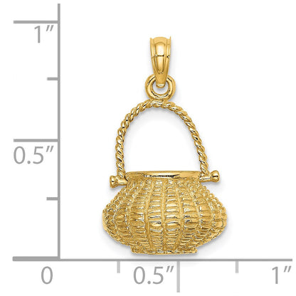 14K Gelbgold 3-D beweglicher Blumenkorb-Charm mit Henkel