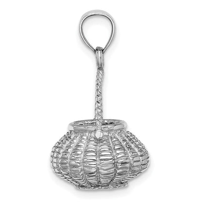 14K Weißgold 3-D beweglicher Henkel-Blumenkorb-Charm