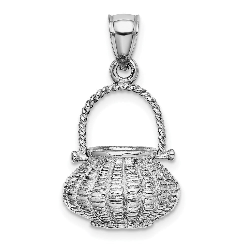 14K Weißgold 3-D beweglicher Henkel-Blumenkorb-Charm