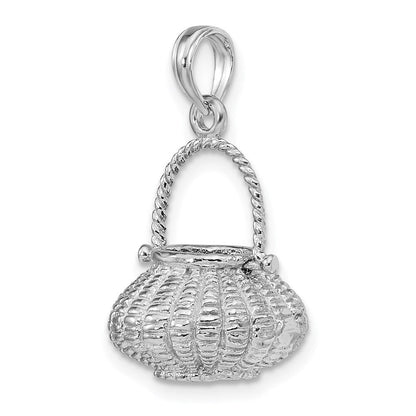 14K Weißgold 3-D beweglicher Henkel-Blumenkorb-Charm