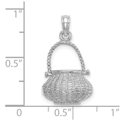 14K Weißgold 3-D beweglicher Henkel-Blumenkorb-Charm