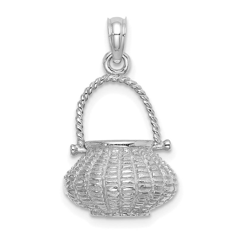 14K Weißgold 3-D beweglicher Henkel-Blumenkorb-Charm