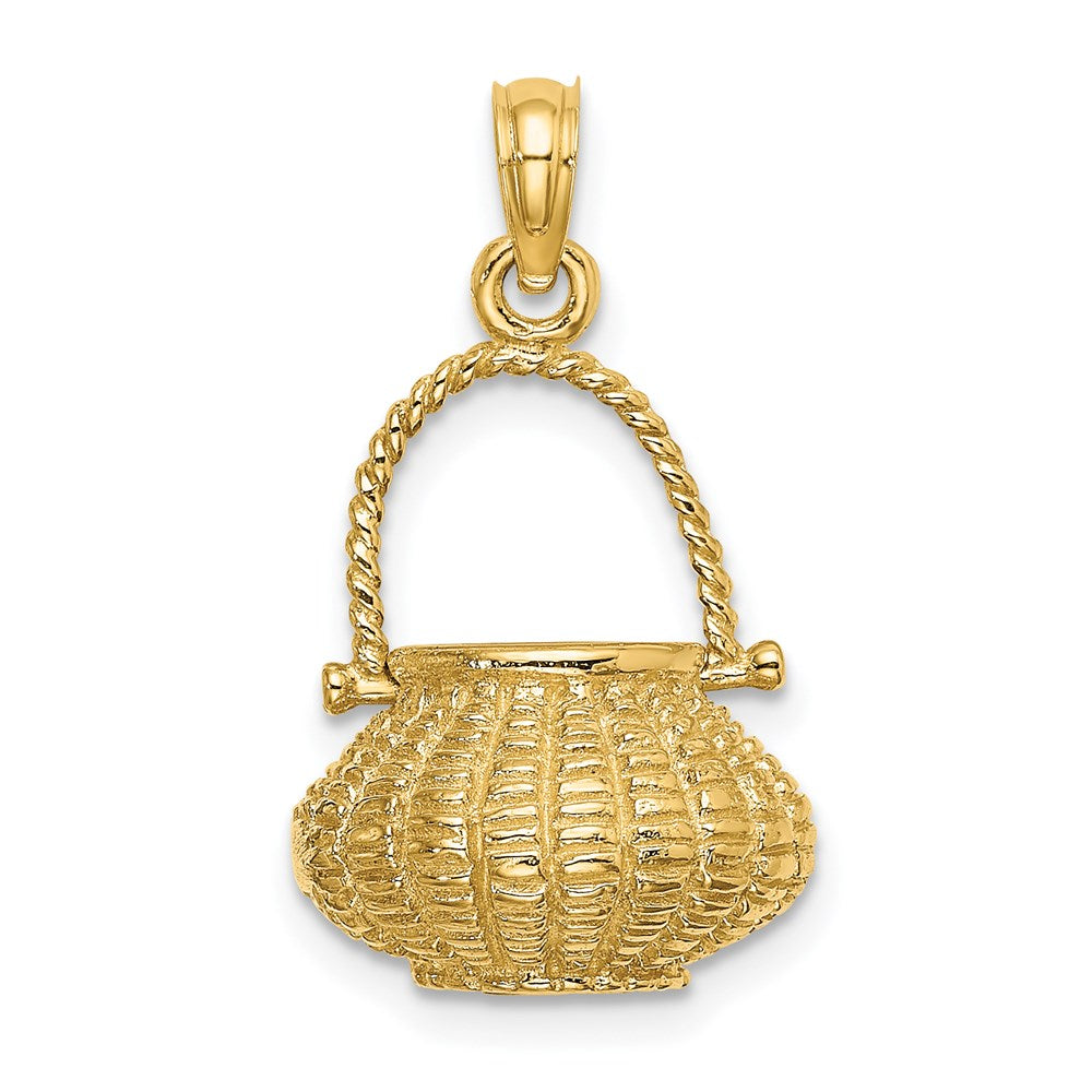 14K Gelbgold 3-D beweglicher Blumenkorb-Charm mit Henkel
