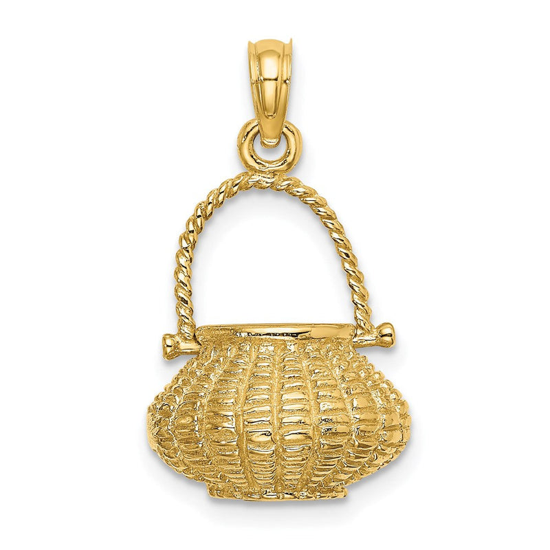 14K Gelbgold 3-D beweglicher Blumenkorb-Charm mit Henkel