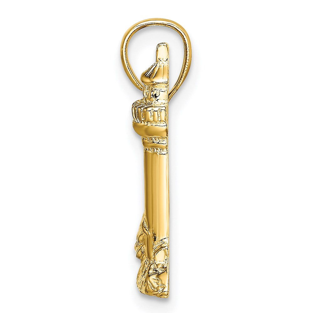 14K Gelbgold Nubble-Leuchtturm-Charm, 2-D