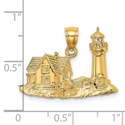 14K Gelbgold Nubble-Leuchtturm-Charm, 2-D