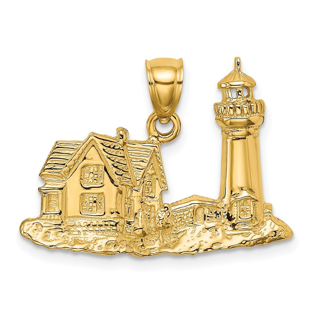 14K Gelbgold Nubble-Leuchtturm-Charm, 2-D